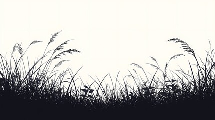 Black and White Grass Silhouette. Nature's Abstract Landscape for Elegant Minimalist Photography and Eco-Friendly Home Decor