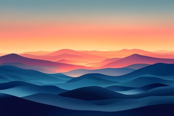 Fototapeta premium Vibrant Abstract Landscape. Stunning Gradients and Serene Sunset over Mountains and Hills - Nature Inspired Captivating Digital Art Background