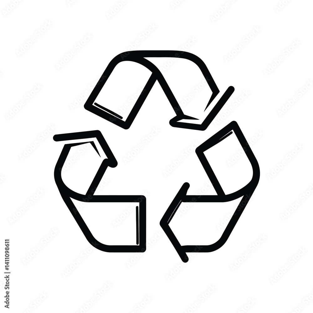 Poster outlined recycle symbol icon on transparent background in simple geometric style