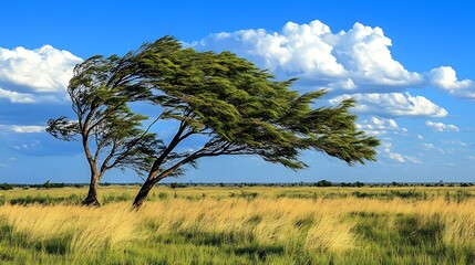 Obraz premium Windswept Tree in African Savanna: A Breathtaking Landscape