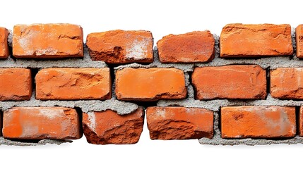 Obraz premium Detailed close-up of a brick wall with visible cement mortar, isolated on white