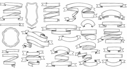 Ribbons and Banners Line Set – Elegant Decorative Ribbon and Banner Outlines for Design, Scrapbooking, Invitations, and Crafts