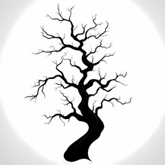 Eerie Tree Silhouette. Vintage Leafless Artwork & Curved Branches Design