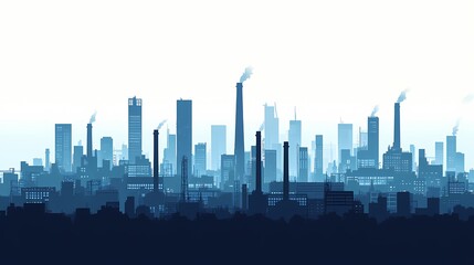 Obraz premium Industrial Skyline at Night. Rising Pollution in the Urban Environment - Factory Smoke Silhouettes Cityscape