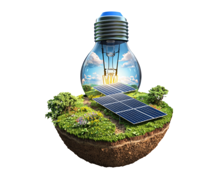 Eco-Friendly Energy Concept with Solar Panels and Light Bulb Illustration