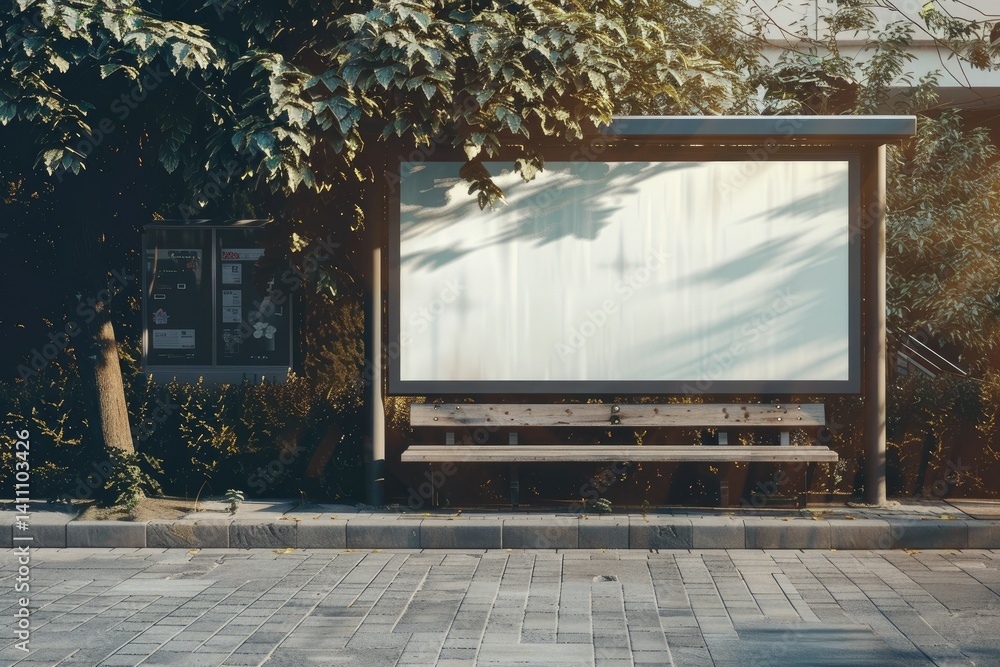Poster detailed visual of mockup empty blank billboard at the bus stop