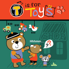 Cartoon bears and mouse shopping for toys with 