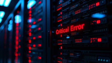 High-tech server room displaying a critical error alert with illuminated red indicators in the background - Powered by Adobe