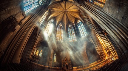 Obraz premium Awe-Inspiring Gothic Cathedral Interior with Luminous Colors