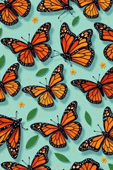 Vibrant repeating monarch butterfly pattern for summer projects, design, monarch