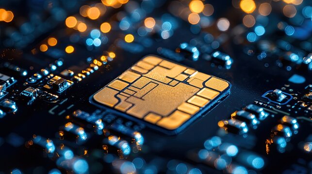 Detailed Microscope Shot of EMV Chip on Credit Card Circuit Board