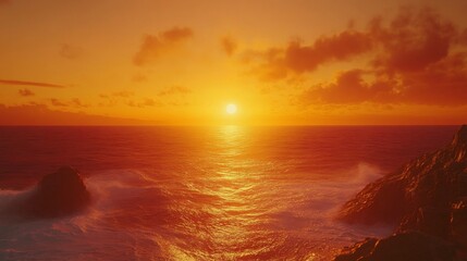 Golden Hour at the Coast: Sunset Seascape with Cliffs and Waves