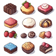Colorful Assorted Festive Cupcakes with Strawberry and Chocolate Icing - Mouth-Watering Dessert Whimsical and Delicious Treat