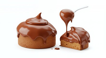 Two Chocolate Cakes with Drizzling Ganache on White Background