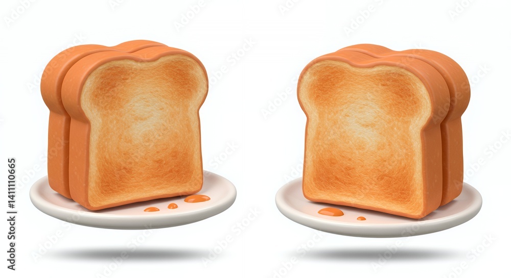 Poster two slices of toasted bread with orange jam 3d isometric rendering