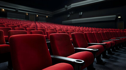 Empty Movie Theater Rows Of Red Seats