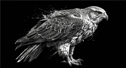 Fototapeta premium Majestic Raven Perched in High Contrast Ink Style