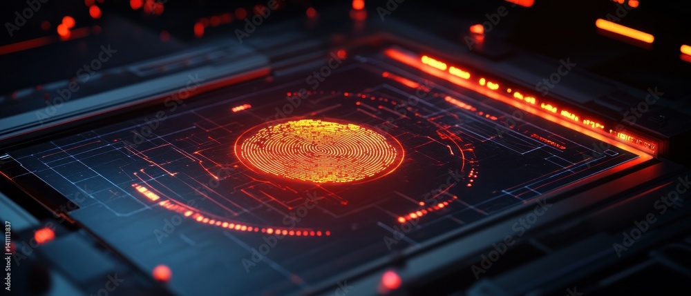 Poster futuristic glowing interface with vibrant patterns and details
