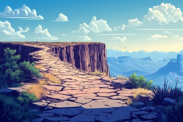 Vibrant Canyon Landscape with Tranquil Hiking Trail and Scenic Cliffs Under a Clear Blue Sky