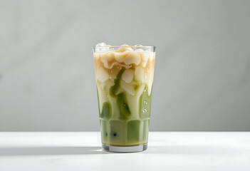 A Tall Glass With Coffee, Milk, Mint, And Ice On A White Table, Refreshing Cold Brew, Cafe Indulgence, Summer Cool Down, Tasteful Blends, Restaurant Food Menu