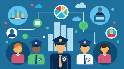 A police force is using data analysis to track the effectiveness of community policing initiatives resulting in improved community relations and reduced crime rates.. Vector illustration