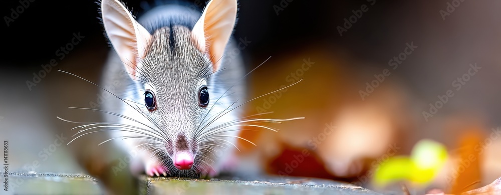 Poster close-up of a realistic armadillo in nature with soft lighting and blurry background