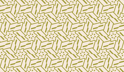 Modern pattern with curved line. Triangles, line, geometric elements. Vector illustration. Design for flyer, wallpaper, presentation, paper. Dirty olive color. Seamless