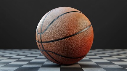 Obraz premium Studio Shot Basketball on Checkered Floor, Dark Background, Sport Promotion