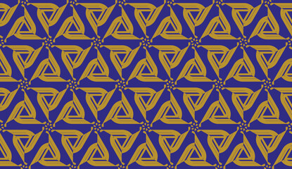 Original interior background in triangles style. Curved line. Vector illustration. Blue, orange color. For modern interior design, fashion print. Seamless