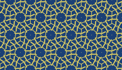 Vector seamless geometric pattern. Triangles curved line. For wallpaper, presentation background, interior design, fashion print. Blue, dark yellow color