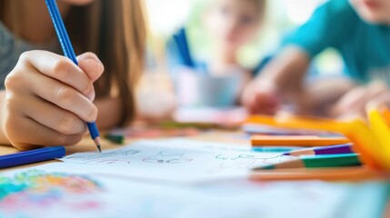 Children Engaged in Colorful Art Activities Together