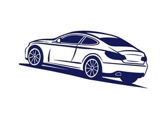 A stylized blue car logo
