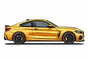 Golden Sports Car Illustration: High-Performance Vehicle with Sleek Lines and Stylish Custom Paint