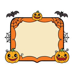 A Halloween frame features spooky elements like pumpkins, ghosts, bats, and cobwebs, perfect for adding a festive touch to photos, creating a creepy atmosphere for the season.