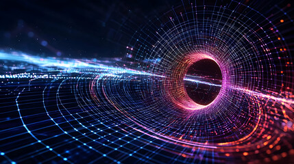 Abstract Futuristic Digital Tunnel With Glowing Colors