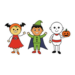 Kids in spooky and fun Halloween costumes laugh and play on a colorful frame, bringing festive joy and spooky cheer to the playground on a crisp autumn day.