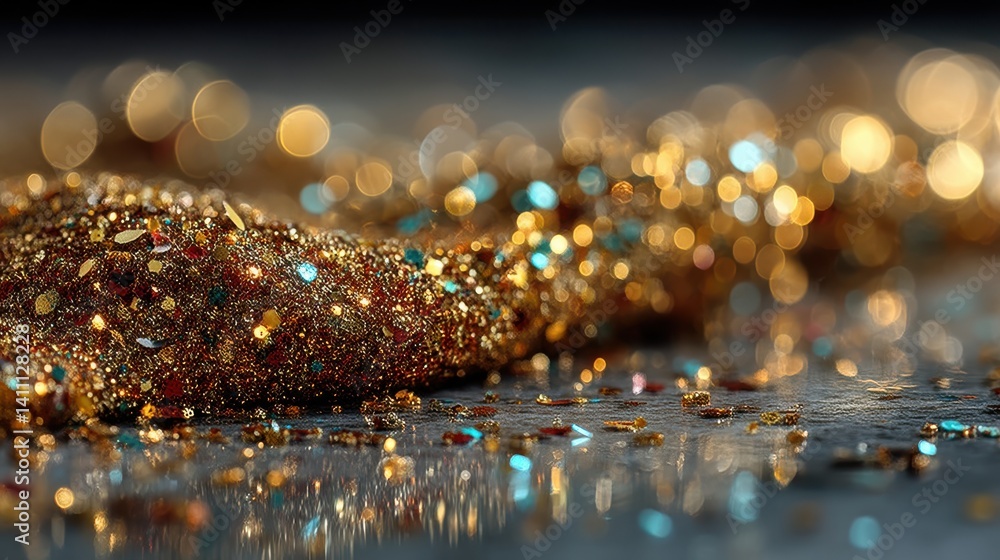 Poster abstract golden glitters with blurred bokeh effect background perfect for creating a festive christm