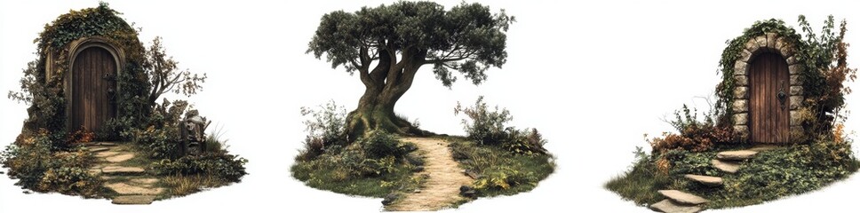 Fototapeta premium Hidden Doors and a Pathway Through Nature