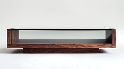 Modern Wooden Coffee Table with Glass Top on White Background