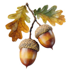 Autumn Acorns and Oak Leaves Transparent PNG © Jiajia