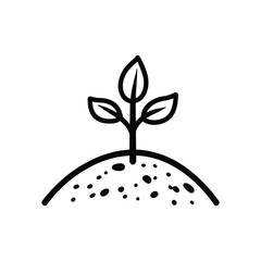 Sprout Icon on Hill With Three Leaves in Black and White on Transparent Background