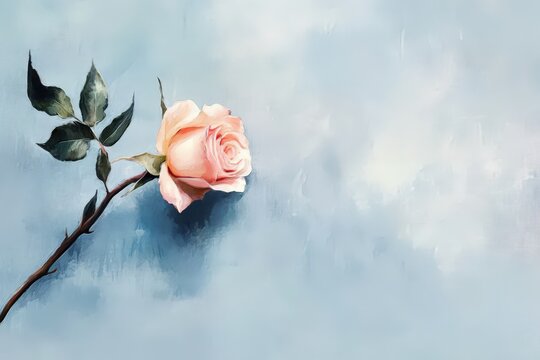 Delicate blush rose on a muted backdrop.