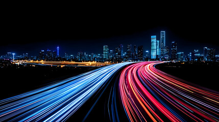 Fototapeta premium Colorful Night City Lights Trails Highway View