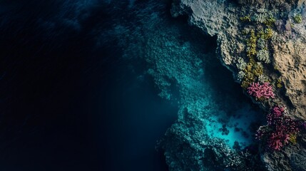 Spectacular aerial view of vibrant coral reefs meeting the deep ocean
