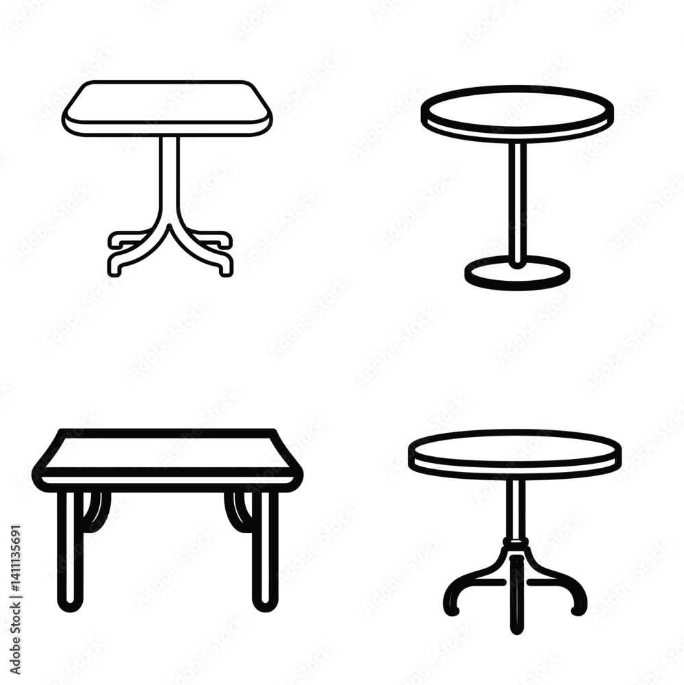 Poster table icon set rectangular, round, different styles with transparent background