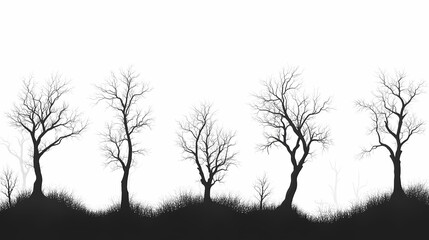 Minimalist Tree Silhouettes: Black and White Nature Art Scene with Leafless Branches