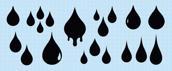 Fototapeta premium Minimalist black droplet icons, isolated element set vector
