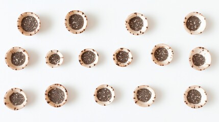 Chia Seeds in Decorative Bowls on White Background