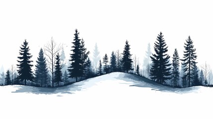 Fototapeta premium Serene Winter Forest Landscape: Minimalist Nature Scene with Snowy Pine Trees and Tranquil Woodland