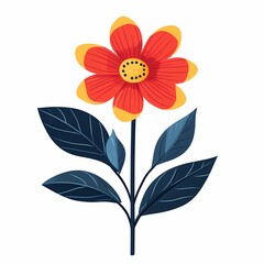 Vector Illustration of a Red Cartoon Flower: Vibrant Colorful Floral Design for Home Decor Wall Art